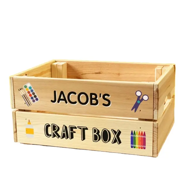 Factory Supply Personalized Wooden Arts Crafts Toy Storage Organizer Box For Kids With UV Printing