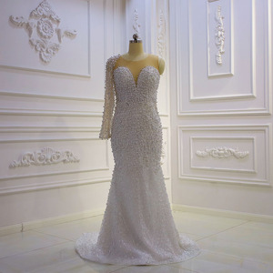 Jancember LSCJ64 Chic un hombro lleno de perlas sirena vestidos de novia vestidos - Product Image 2