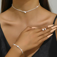 Ensemble de bijoux en argent plaqué NYY, 3 pièces, avec strass, collier ras du cou, bracelet, bague, boucles d'oreilles, ensemble de bijoux de mariage pour femmes
