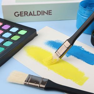 Pinceau plat à poils de porc pour peinture à l'huile, aquarelle, <span class=keywords><strong>gouache</strong></span>, manche en bois - Product Image 3