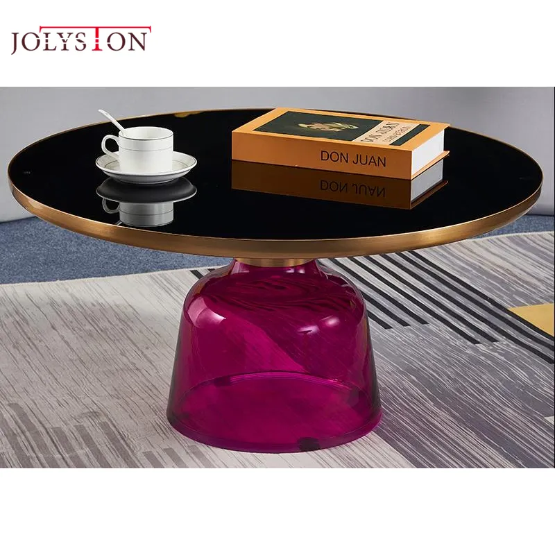आधुनिक डिजाइनर फर्नीचर नॉर्डिक स्टाइल होटल गोल्ड राउंड ग्लास कॉफी टेबल राउंड क्लॉक एज कॉफी टेबल