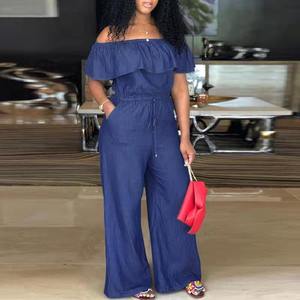 Combinaison Jean Ample Été Grande Taille Style Tendance à Bord Volanté, Col Bateau et Manches Courtes pour <span class=keywords><strong>Femme</strong></span> - Product Image 5