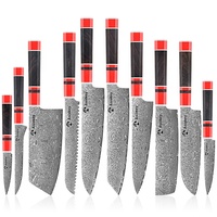 Ensemble de couteaux de cuisine japonais Damas en acier inoxydable Chef avec ébène rouge turquoise et bois