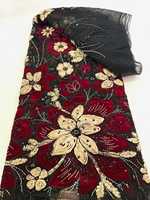 Tissu en velours floral perlé, dentelle de tulle, paillettes faites à la main, extensible, élastique, métallique, respirant, écologique, léger pour mariage