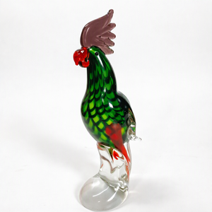 Figura de Gallo de Vidrio Soplado a Mano, Verde y Rojo, Colorida, Decorativa, Artesanía, Pieza de Arte - Product Image 4