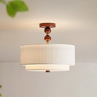 Plafonnier semi-encastré en laiton avec abat-jour en tissu double couche, luminaire suspendu moderne pour salon et maison