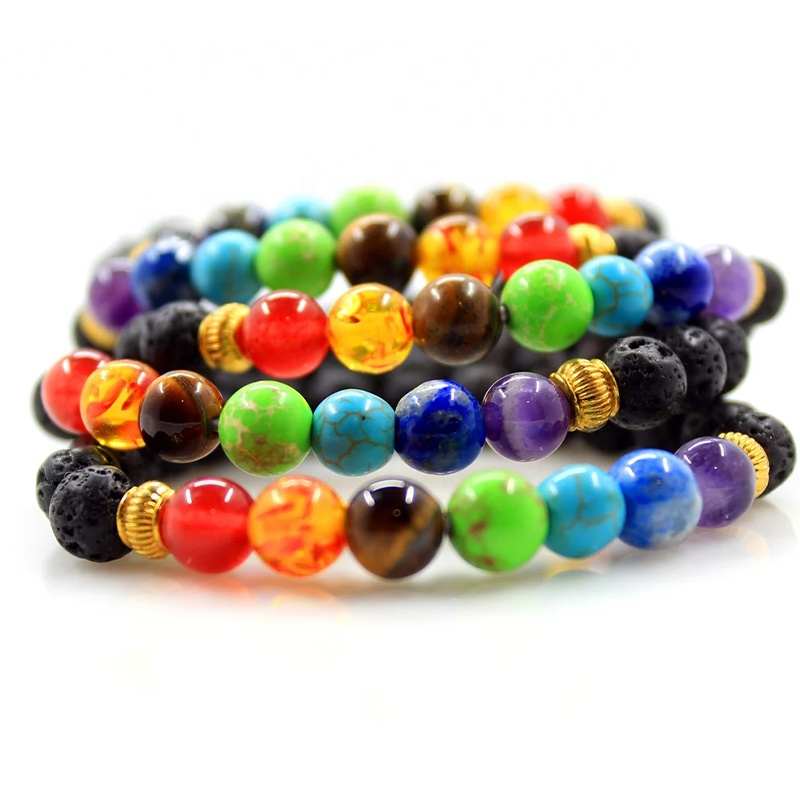 Bracelet en perles naturelles, pour le Yoga, l'équilibre, la guérison, l'énergie, pierre de lave, diffuseur des 7 chakras, tendance