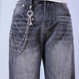 Cadena de cintura cruzada de metal estilo Hip Hop Punk, de plata tibetana con doble anillo, unisex, accesorio de moda para uso diario. - Product Image 2