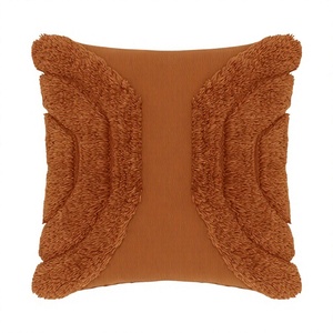 Plush Square <b>Throw</b> Pillow Cover Solid <b>Rust</b> Color Tufted Minimalist Decorative Cushion Case for Sofa Couch Living Room - Product Image 1