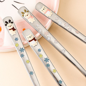 ช้อนกลมลายกวางการ์ตูน 304 SS ช้อนด้ามยาว ช้อนดื่ม ช้อนครัวเรือนเกาหลี - Product Image 3