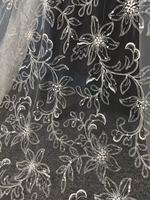 Tissu de dentelle de mariée blanc, broderie perlée, paillettes en dentelle pour robe de soirée de mariage