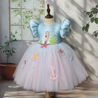 Robes de Princesse 3D à Fleurs 2025 pour Enfants, Robe de Mariage pour Bébé Fille, Robes Vertes à Manches Bouffantes avec Perles pour Anniversaire et Fête