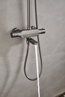 En gros Système de douche pluie gris anthracite mural 3 fonctions avec mitigeur de douche de salle de bain et pommeau de douche pluie rond et douchette à main