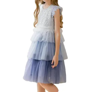 Neuzugang Sommer Prinzessin Party-Kleid mehrschichtige Kuchen Tülle Blumen Mädchenkleid für 2-8T Kinder