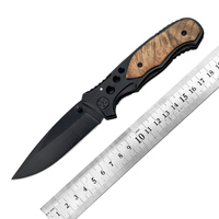 Couteau de poche pliant noir en acier inoxydable avec manche en bois, article promotionnel pour le camping en plein air, cadeau pour homme