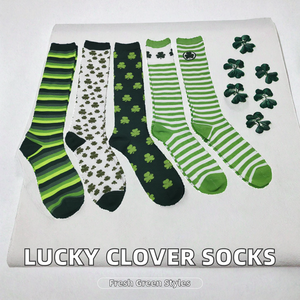 St. Patrick's Day Knee Thin Crew <b>Socks</b> | Lucky Clover Collection | 6 Unique Green Patterns Knitted Cuff <b>Moisture</b>-Wicking - Product Image 2