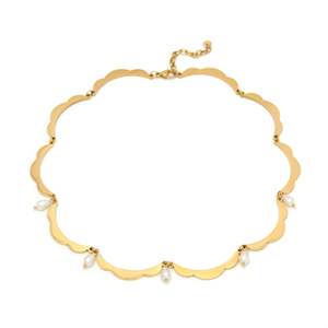 E550-N300-0186G Gargantillas de Perlas para Mujer, Collares de Acero Inoxidable 316L, Chapado en Oro, Perlas de Imitación en Forma de Arroz, Blancas, Grado AA, Clásicas - Product Image 1