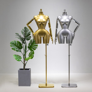 Mannequin de couture demi-corps moderne pour femme, grande taille, réglable, en PP, avec bras mobiles dorés, <span class=keywords><strong>pose</strong></span> debout, pour présentation de perruques et chapeaux - Product Image 4