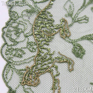 Passamaneria in pizzo ricamato con fiori in rete verde morbida, design leopardato metallizzato argento brillante Wild Garden, 21 cm, per lingerie sexy da donna - Product Image 2