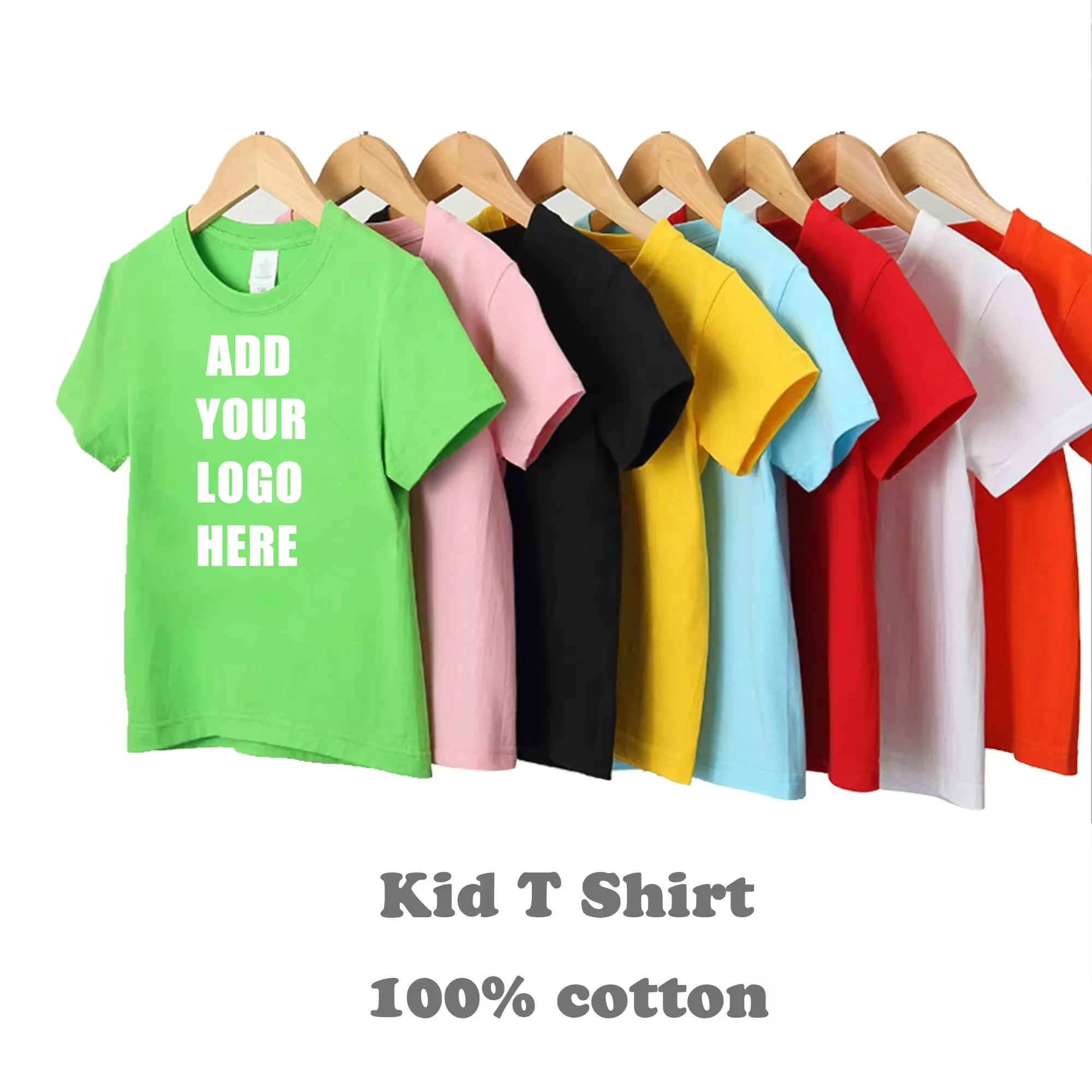 Aanpassen Kinderen Jongens Meisjes Effen Tshirt Met Logo Label Effen Kleur 100% Katoenen T-Shirt Met Zeefdruk Custom T-Shirt Kids