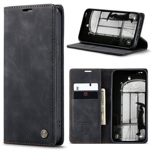 Funda tipo Cartera de cuero para tarjetas magnéticas para iPhone 16E 16 <span class=keywords><strong>pro</strong></span> Max <span class=keywords><strong>15</strong></span> Plus Flip Plain <span class=keywords><strong>Book</strong></span> Pocket Stand Phone Cover - Product Image 1