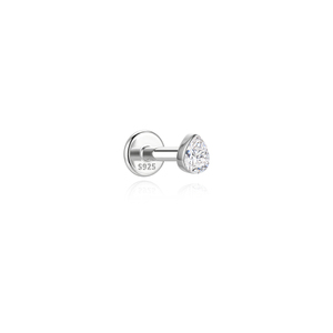 Pendiente de Moissanita de Plata de Ley S925 con Baño de Oro Blanco y Engaste Invisible, Tipo Labret de Parte Trasera Plana - Product Image 4