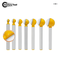 7PCS Mata Bor Router Kuning Bentuk Bola, Solid Carbide Ball End Mills untuk Ukiran Kayu, Pahat Ukiran Akar, Shank Lurus 6mm