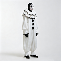 Costume de Clown d'Horreur Blanc pour Homme avec Pompons Noirs – Combinaison de Clown Tueur Effrayant pour Halloween – Déguisement Fantaisie