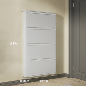 Armoire à chaussures murale en métal au design moderne, 3 tiroirs à rabat, sans assemblage requis, étagères à chaussures en MDF pour hôtels et appartements - Product Image 4