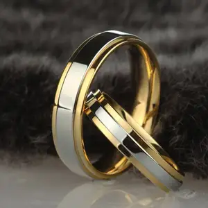 Cincin Kawin Wanita, Cincin Pernikahan Baja Titanium Berlapis Emas 18K, Cincin Pernikahan Baja Tahan Karat Dipoles Tinggi Grosir