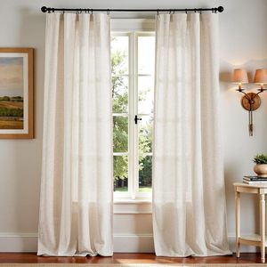Cortinas de Lino Lavables Color Beige Natural, Cortinas Japonesas para Ventana de Hogar, Cortinas Largas - Product Image 1