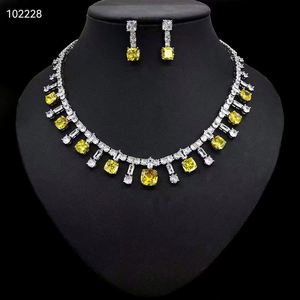 HIBRIDE Bright Square Shape Cubic Zirconia Paved Luxury Bridal Pink Wedding Necklace and Earrings Jewelry Sets for Women N-423 - Product Image 2