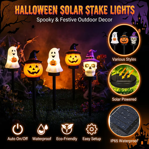 Luces Solares de Jardín para Halloween, Luces LED con Forma de Calabaza y Fantasma, Decoraciones Impermeables para Exteriores, Patio, Césped y Caminos - Product Image 1