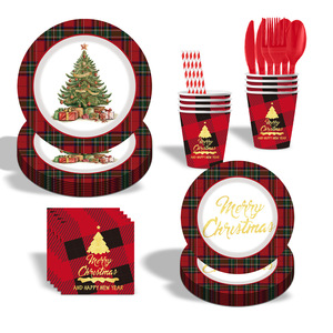 DAMAI Christmas Party Supplies Christmas Tree Plates Cups and Napkins Christmas Theme Disposable Tableware Sets - Product Image 2