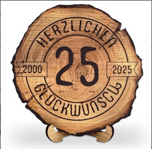 DARO Design - Grabado en Rodaja de Madera para el 25.º Aniversario de la Empresa, Regalo de Aniversario Empresarial, Hecho a Mano, Rústico, 6 mm de Grosor, 20 cm de Diámetro - Product Image 4