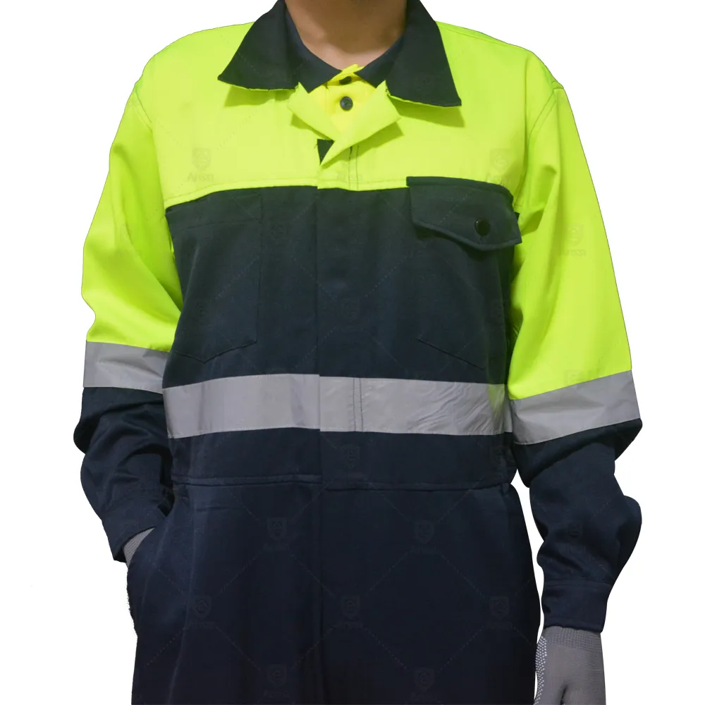 Wholesale Hi vis safety coverall with reflective tapes and pockets mens workwear security clothing