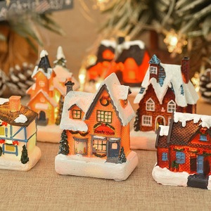 Christmas Resin Miniature House Led Lighting Indoor Decoration 3-3.9in Matte Finish Living Room Ornament - Product Image 1