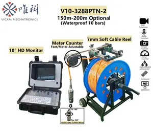 Vicam Pan Tilt 360 Degree Rotation Deep Well Camera 150m 200m PTZ Underwater Well Inspection Camera Depth Counter Manual Focus