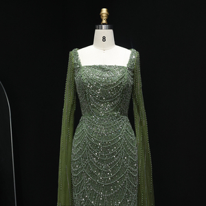 Sharon Said SS690 فستان سهرة أخضر بتصميم حورية البحر مطرز من دبي بأكمام كاب للنساء فستان رسمي بلون الشمبانيا للحفلات الراقصة - Product Image 2