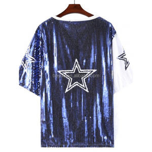 <span class=keywords><strong>Top</strong></span> da <span class=keywords><strong>Donna</strong></span> Dallas Cowboy con <span class=keywords><strong>Paillettes</strong></span>, Stile Hip Hop, T-Shirt a Righe con <span class=keywords><strong>Paillettes</strong></span>, Jersey Punk, Mini Abito Lungo per Ragazze - Product Image 2
