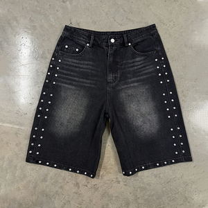 EDO OEM ODM Fabricant de Denim Personnalisé Éco-responsable <span class=keywords><strong>Mokey</strong></span> Wash Streetwear Vintage Jorts Shorts en Jean avec Strass pour Hommes - Product Image 1