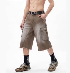 Pantalones Cortos Cargo Negros para Hombre, Cintura Media, Estilo Workwear de Lona con Bolsillos, Transpirables, Cierre de Botón, Largo Bermuda, Color Sólido - Product Image 3