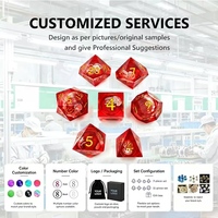 Juego de 7 Dados Poliédricos de Resina Roja Translúcida, Hechos a Mano, Modernos, para D&D, con Diseños de Medusas, Colores de Fuente Personalizables