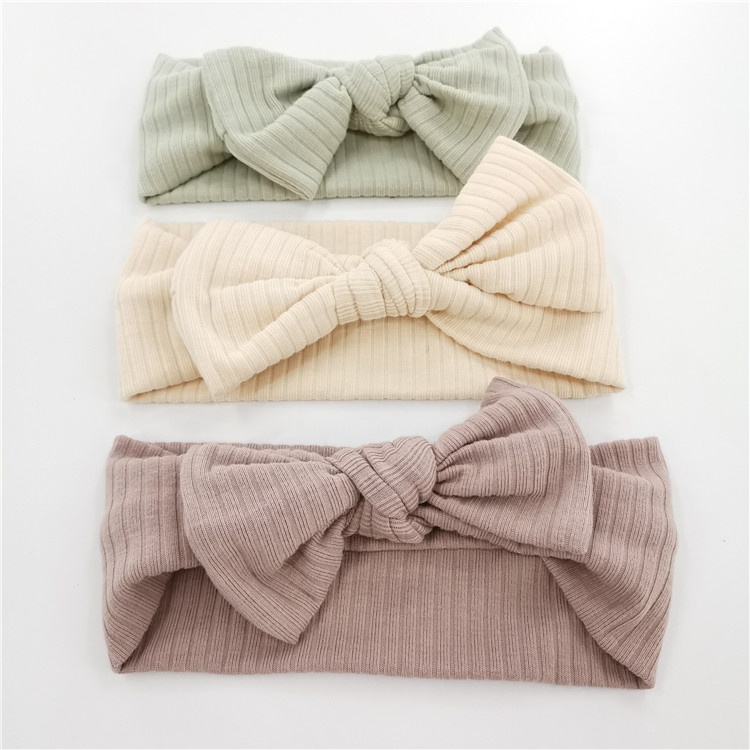 Organic Cotton Bow Knot Knitted Ribbed Baby Headband For Babies