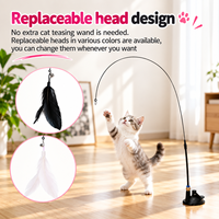 Baguette interactive pour chat avec ventouse, jouet à plumes, fil d'acier flexible, tête remplaçable, jouet d'intérieur pour chat auto-amusant