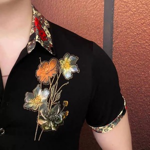 Camisa de Hombre 100% Algodón con Estampado Floral, Transpirable, Manga Corta, Cuello en Contraste, Corte Ajustado, Informal, para Negocios o Golf - Product Image 4