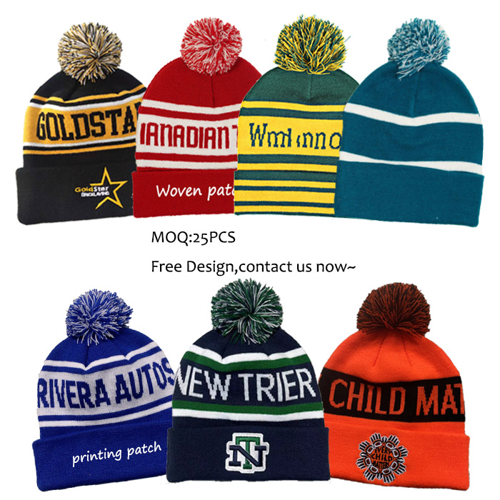 Bonnet personnalisé en gros/100% acrylique votre propre logo de broderie bonnet tricoté à la mode chapeau d'hiver personnalisé avec pompon