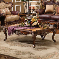 Table basse en bois sculpté à la main, meubles de salon de luxe italien Antique