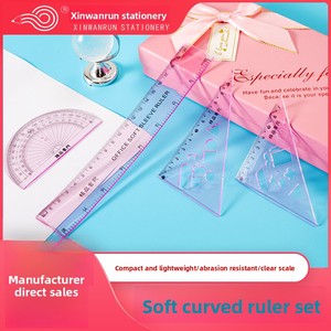 ชุดคณิตศาสตร์พลาสติกนิ่ม4ชิ้นสำหรับนักเรียนกล่องใส่เครื่องเขียนพกพาง่ายไม้โปรแทรกเตอร์สำหรับการเรียนรู้การสอบขายส่ง xinwanrun - Product Image 2