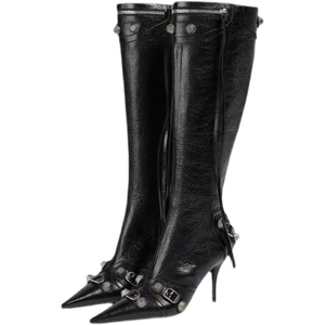 2025 Black Leather Botas Para Mujer <b>Tassel</b> Designer Lady Party <b>Shoes</b> Luxury Women Boots Knee High Heel Boots - Product Image 1